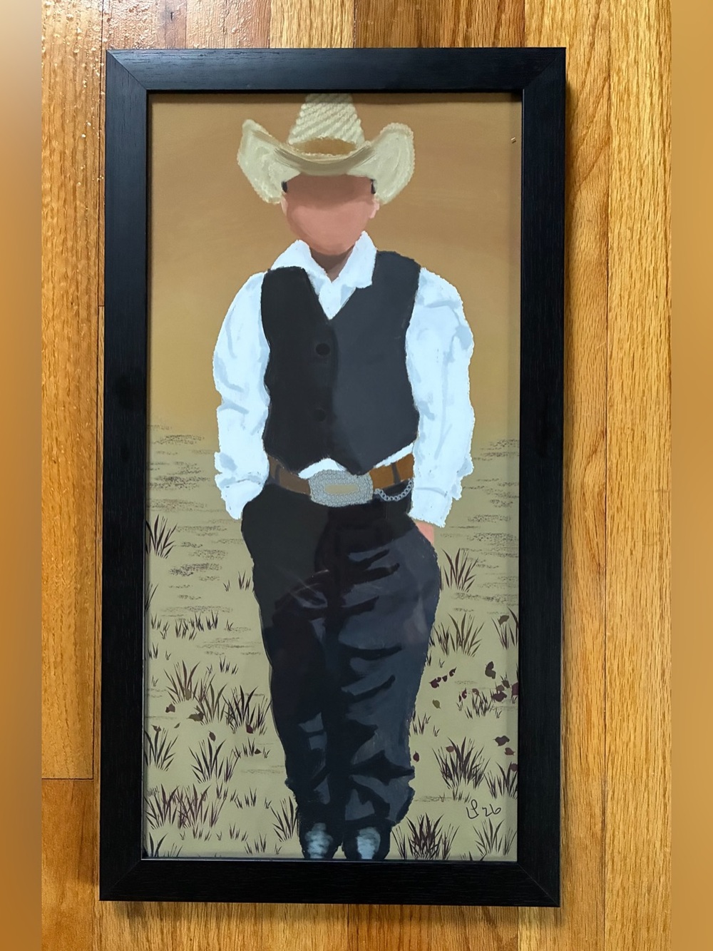NWOT Western Young Black Cowboy Original Digital Print Portrait Framed 12x22